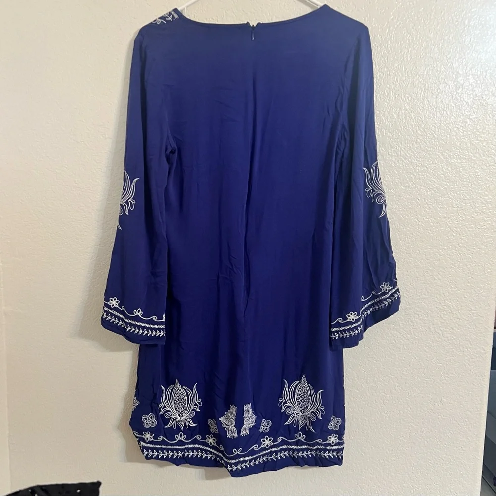 Ariat dress Blue Embroidered V-Neck Tunic Dress small boho coastal western rodeo - Picture 6 of 9